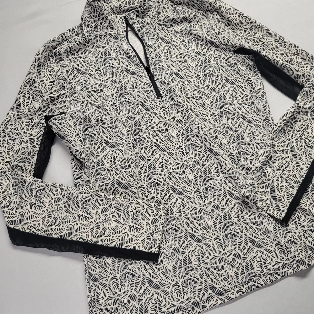 Tommy Bahama Everyday Active Womens Small Black White Palm Leaf Quarter Zip Top - Picture 2 of 9